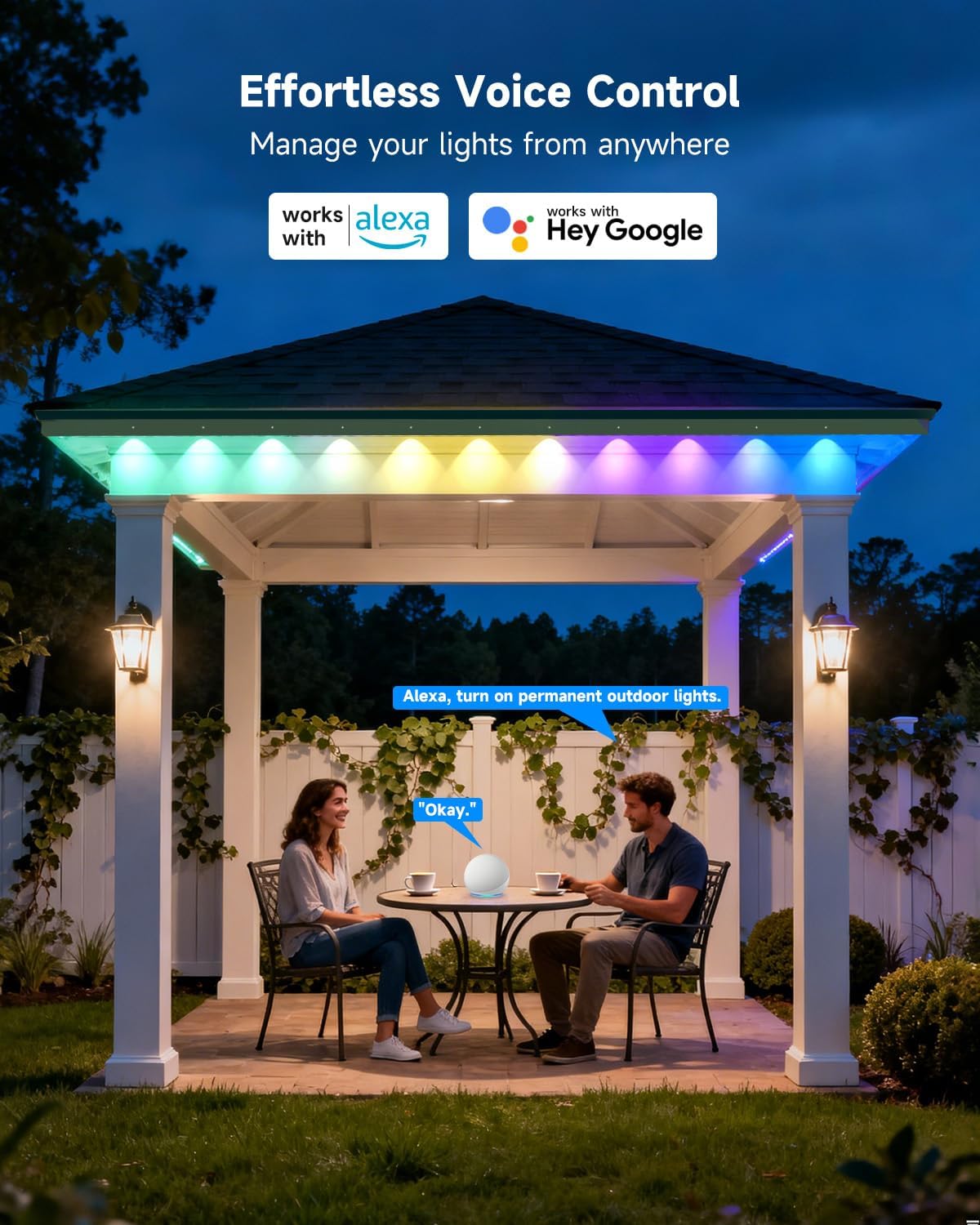 Permanent Outdoor Lights for House, 50FT with 30 RGBCW LEDs for Christmas, Daily and Holiday Lighting, Eave Lights for Outdoor Decorations, IP67 Waterproof, Works with Alexa, Google Assistant, Black - Image 5