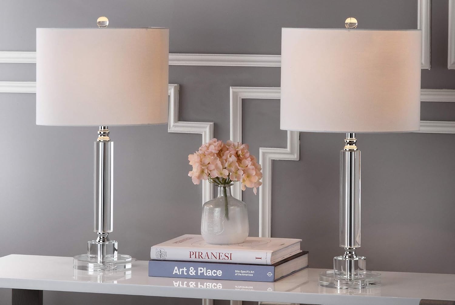 SAFAVIEH Lighting Collection Deco Modern Crystal Column 25-inch Bedroom Living Room Home Office Desk Nightstand Table Lamp Set of 2 (LED Bulbs Included) - Image 4