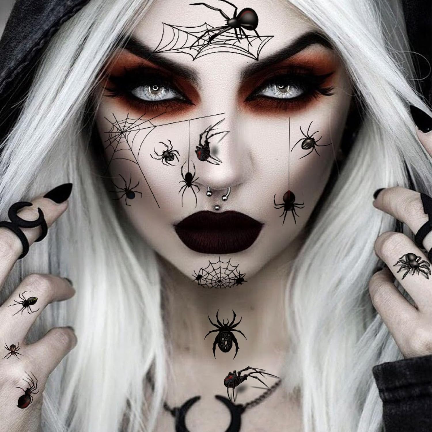 40 Sheets 3D Spider Web&Fake Scar Temporary Tattoos Halloween Makeup Kit, Witch Zombie Realistic Fake Bat Face Tattoos Stickers For Women Adults Kids Men (Halloween) - Image 3