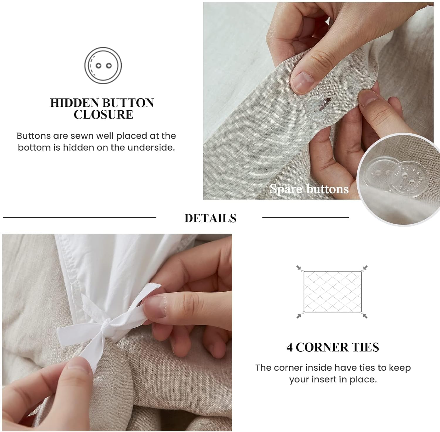 Simple&Opulence 100% Linen Duvet Cover Set, 3 PCS Natural French Flax Ruffle Duvet Cover Queen Size, Breathable Comfy Linen Bedding Comforter Cover with 2 Pillowcases (Natural Linen, 88" X 92") - Image 3