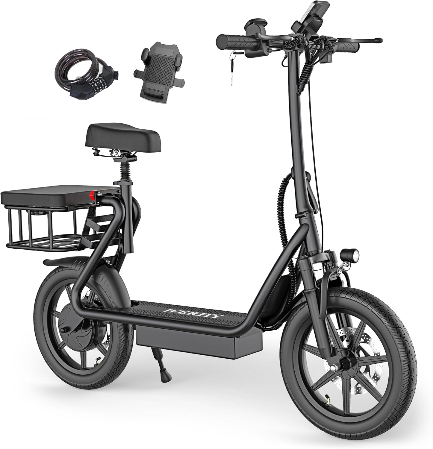 WERHY Electric Scooter,Max 27/49 Miles Ranges, Top Speed 22 mph, 500W Motor, 14” Tires, Foldable E-Scooter with Suspension, Digital Display, Cruise Control,Rear Seat Box/Basket