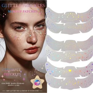 Glitter Freckles, Holographic Face and Body Glitter Tattoo Sparkle for Women Gold Glow Cosmetic Star Makeup Accessories for Festival Rave (Holographic)