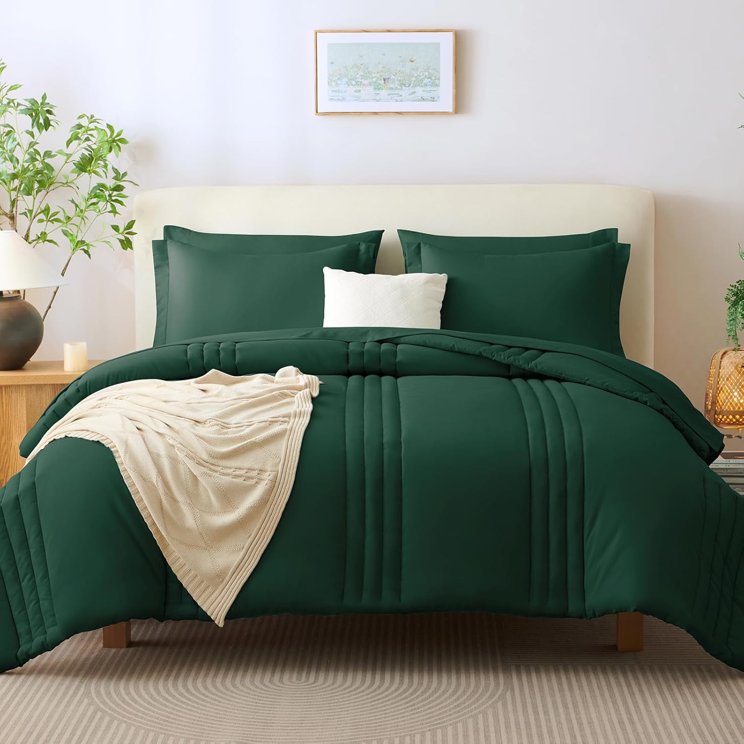 CozyLux Queen Comforter Set - 7 Pieces Bed in a Bag Emerald Green Comforters Queen Size Bed Set, Soft Bedding Set with All Seasons Comforter, Sheets, Pillowcases & Shams - Image 7
