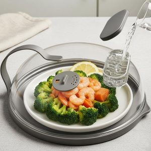 Microwave Splatter Cover with Water Steamer for Food - 10 Inch Steam Microwave Splatter Guard with Handle Plate Covers for Heating Food Splash Oven Lid with Built in Steamer