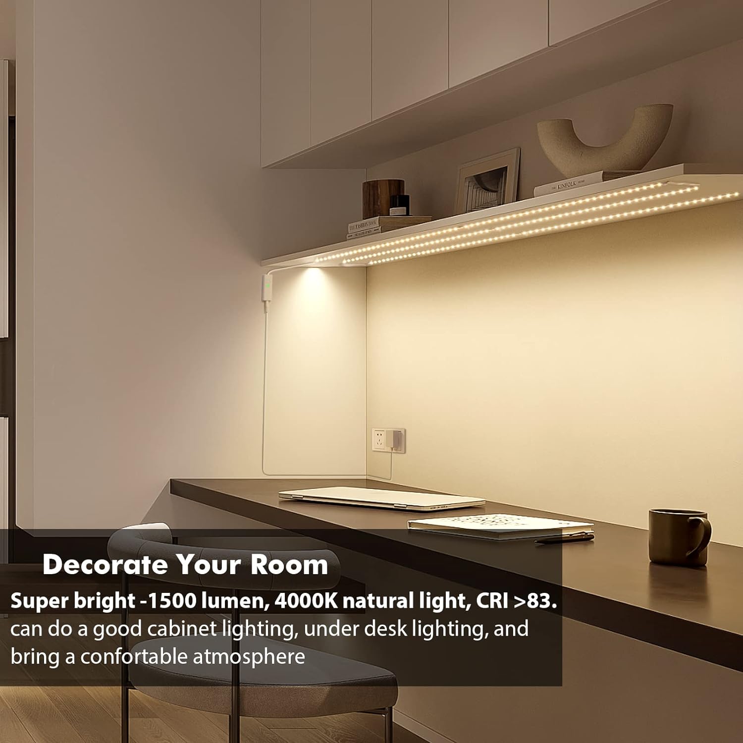 WOBANE Under Cabinet Lighting Kit, 6PCS 20inch LED Strip Bars with 24W Adapter,RF Remote,Hidden Super Bright Daylight for Kitchen Cabinet,Under Desk,Counter Lighting,4000K Natural White,1500LM - Image 2