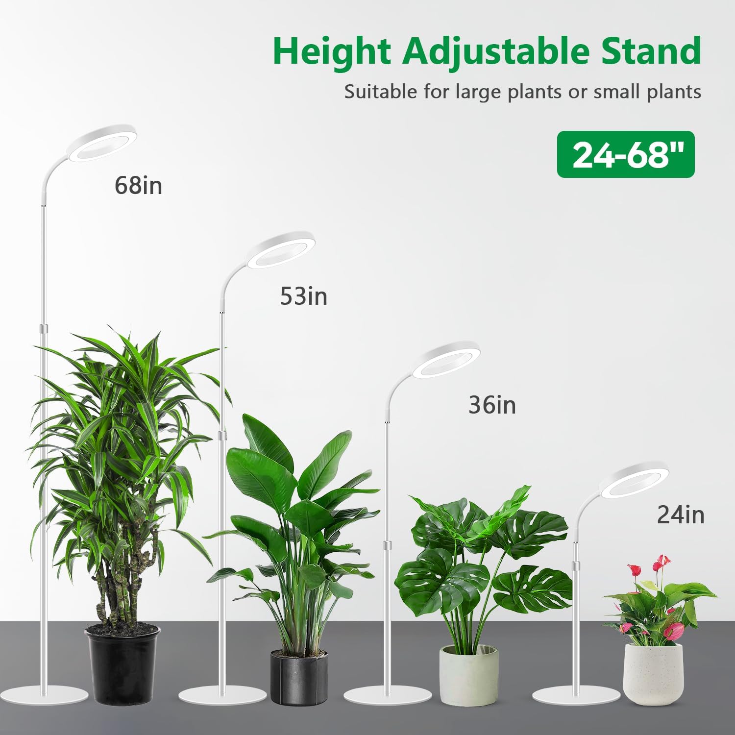 Floor Grow Lights for Indoor Plants, Full Spectrum Plant Light with 68" Stand for Growing Large Tall Plants, White Halo Grow Lamp with 6/12/16H Timer, 3 Light Modes, 5 Dimming - Image 5