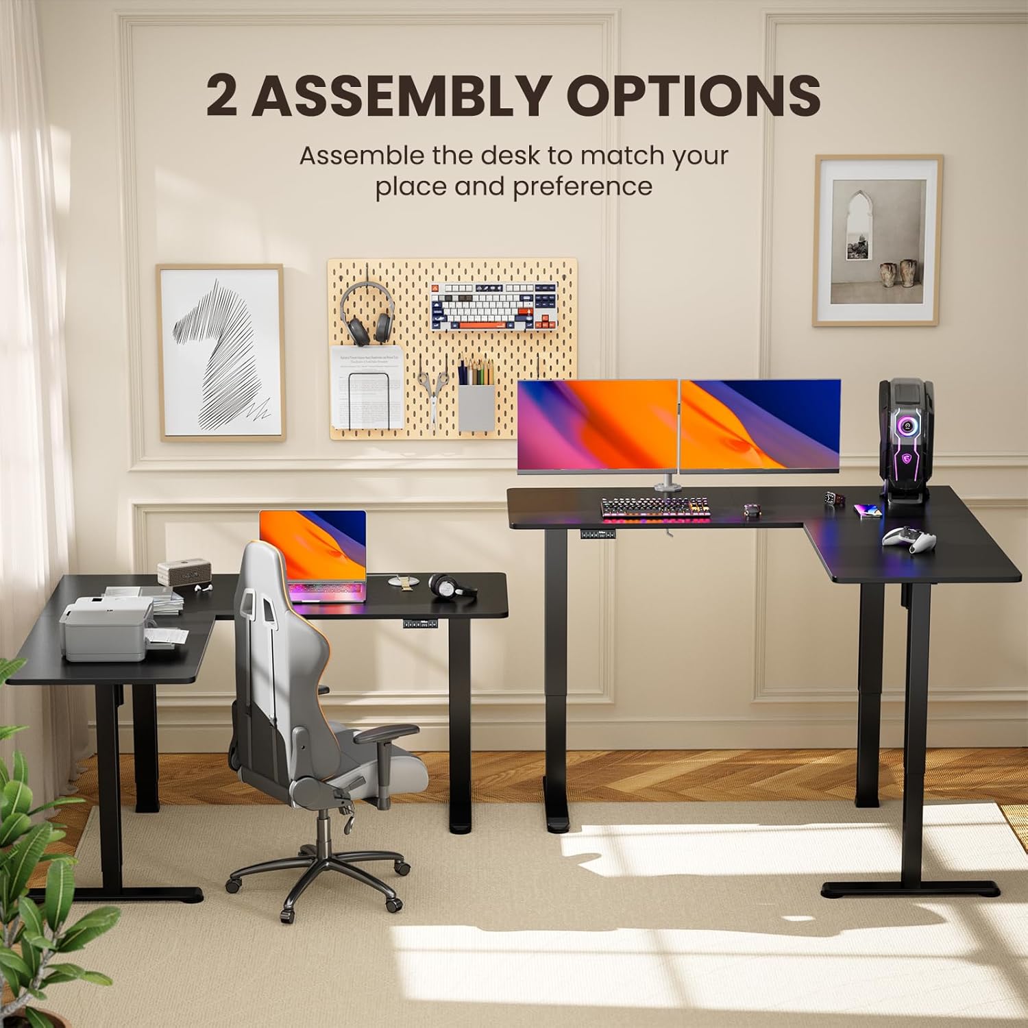 ErGear L Shaped Standing Desk, 63" x 55" Electric Height Adjustable Sit Stand up Desk, Corner Computer Table for Home Office, Interchangeable Installation of Left and Right, Black - Image 4