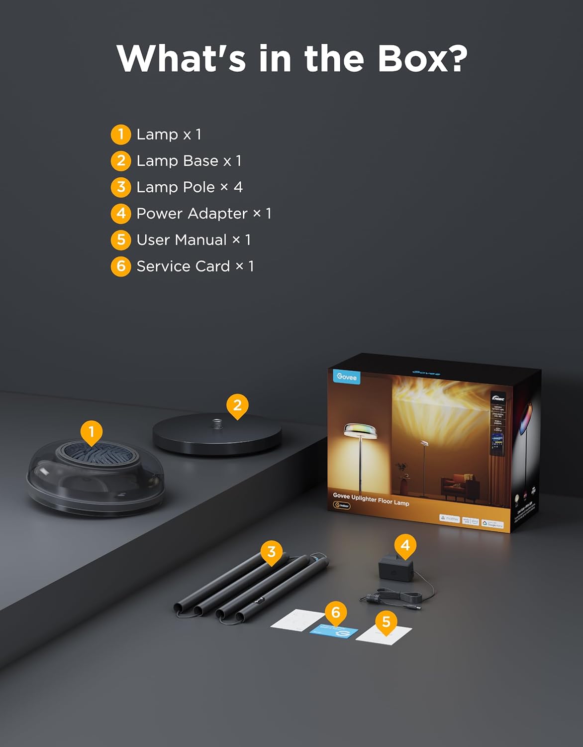 Govee Uplighter Floor Lamp for Living Room, RGBIC Ripple Projector, Floor Lamp for Bedroom Works with Matter, 215 ft² Light Area, 1000lm LED Modern Corner Floor Light, Warm Cool White Standing Lamp - Image 9