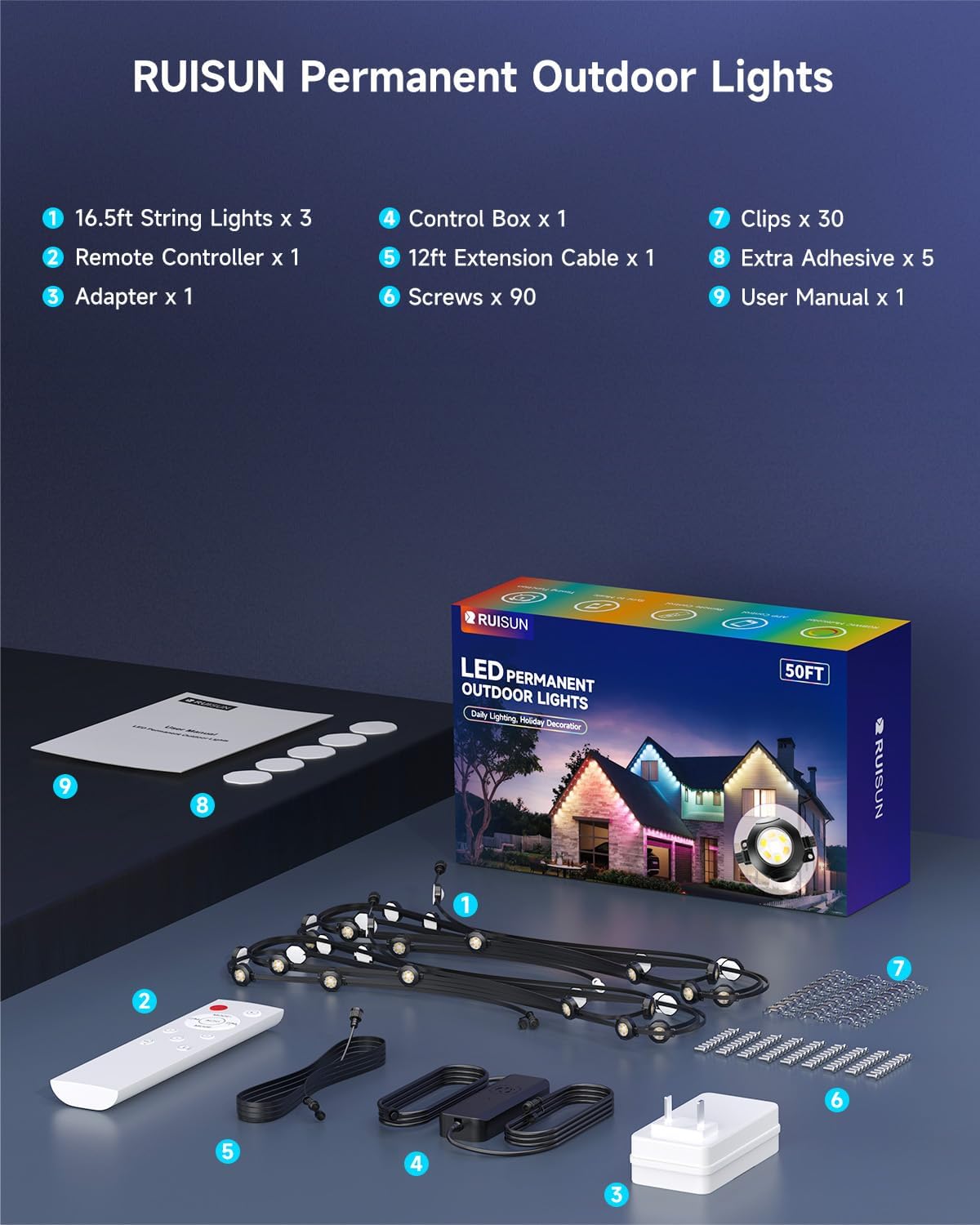 Permanent Outdoor Lights for House, 50FT with 30 RGBCW LEDs for Christmas, Daily and Holiday Lighting, Eave Lights for Outdoor Decorations, IP67 Waterproof, Works with Alexa, Google Assistant, Black - Image 7