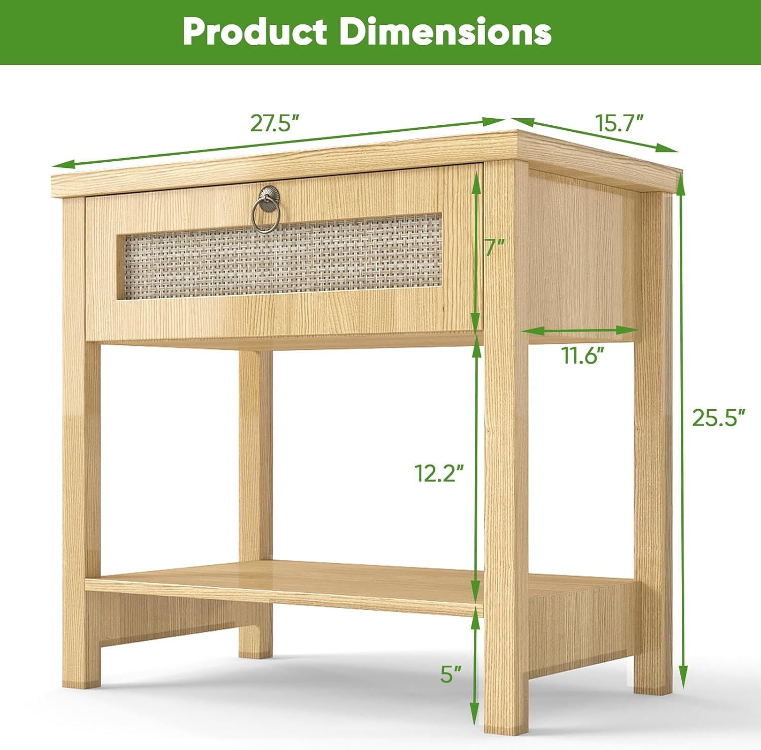 Large Nightstands with Charge Station, Modern Bedside Table with Drawer and Storage Shelf, Wood End Table Mid Century Night Stands for Bedroom Living Room Sofa Couch Office - Image 3