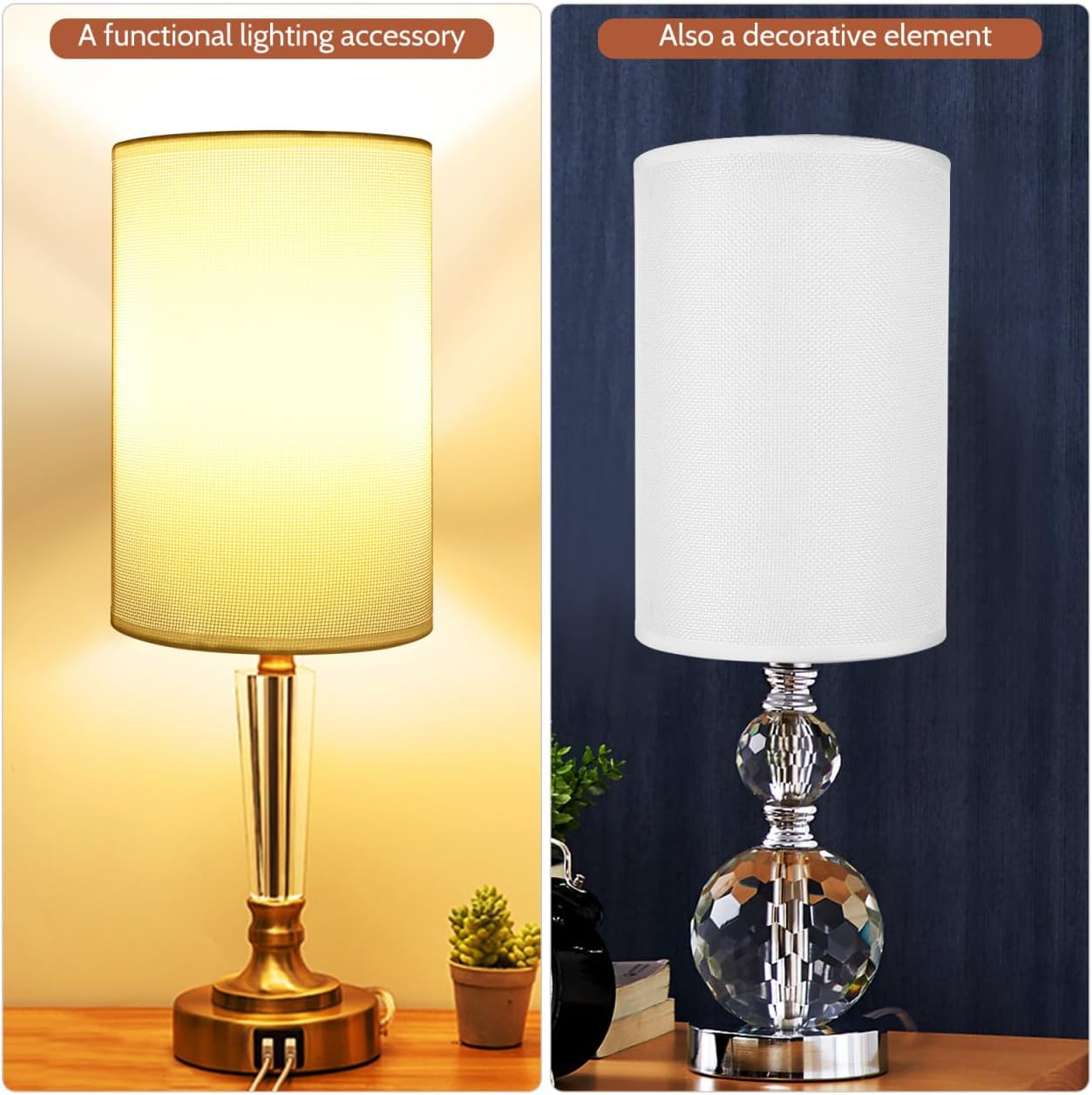 2pcs Lamp Shade, Light Fixture Replacement E27 Lampshade Light Shade Rustic Farmhouse Lampshade Barrel Fabric for Table Lamp & Floor Light, 5.1x7.9x5.1 inch (White) - Image 4