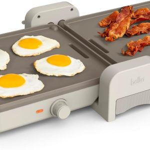 Bella 10"x 20" Ceramic Fold-n-Store Dual Temp Griddle, Fits-anywhere Kitchenware, EverGood Ceramic Nonstick Coating, 2 Temperature Zones up to 400°F​, Dishwasher Safe Drip Tray, 1500 Watt, Oatmilk