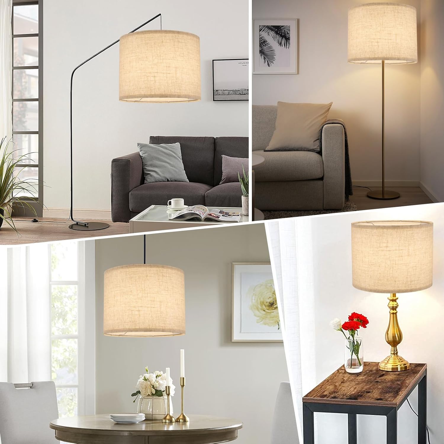 Large Lamp Shades Set of 2, Beige Drum Lampshades 13''Top X 13'' Bottom X 10'' High, Replacement Lamp Shades Natural Linen Hand Crafted for Table Lamps Floor Lamps Chandelier, Assembly Required - Image 3