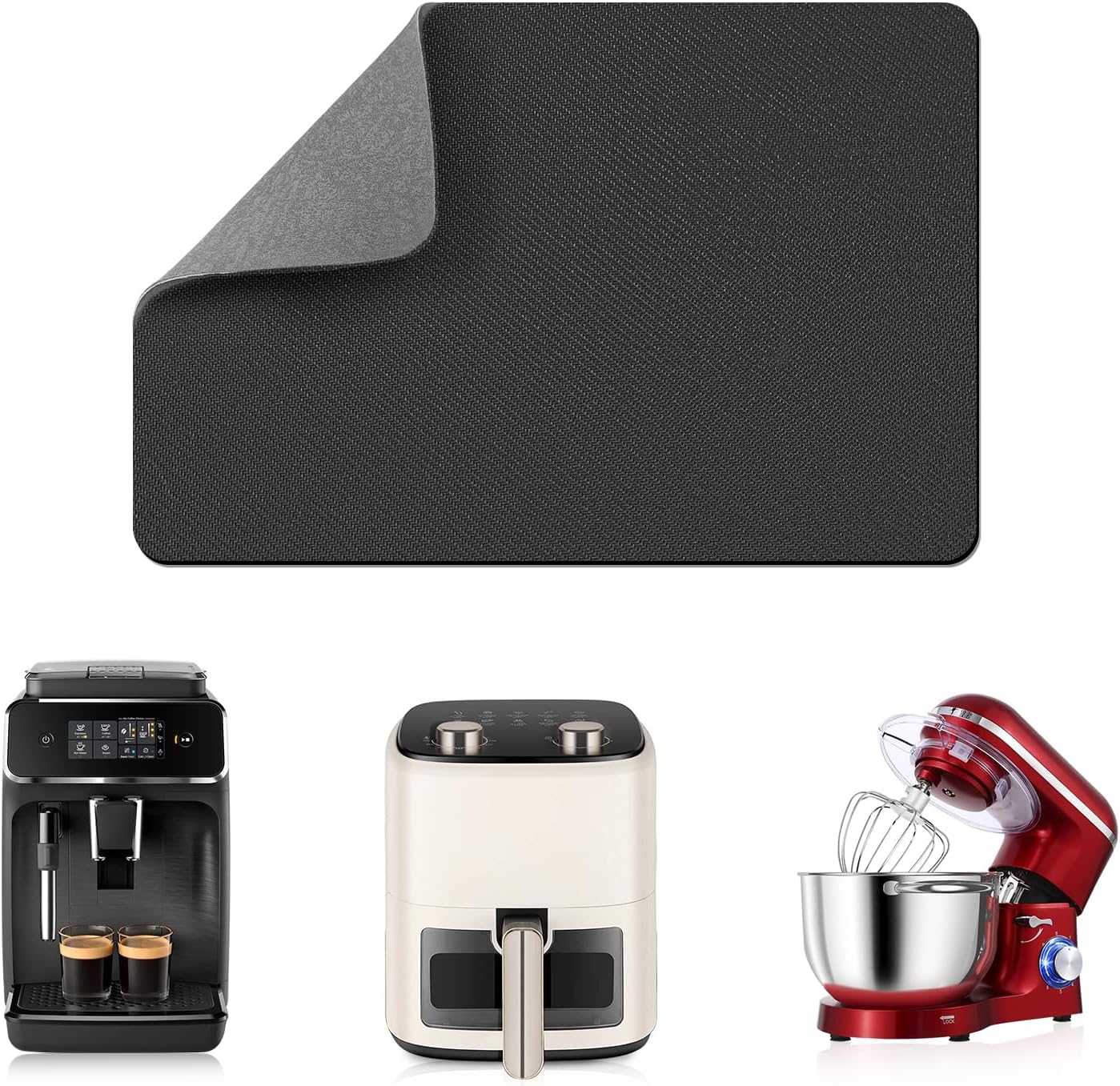 LOPNUR 14″x10″ Small Appliance Slider, Appliance Sliders for Kitchen Appliances, 360° Rotating Sliding Tray for Coffee Maker, Heat Resistant Mat Cut to Fit Stand Mixer Air Fryer Microwave, Gray