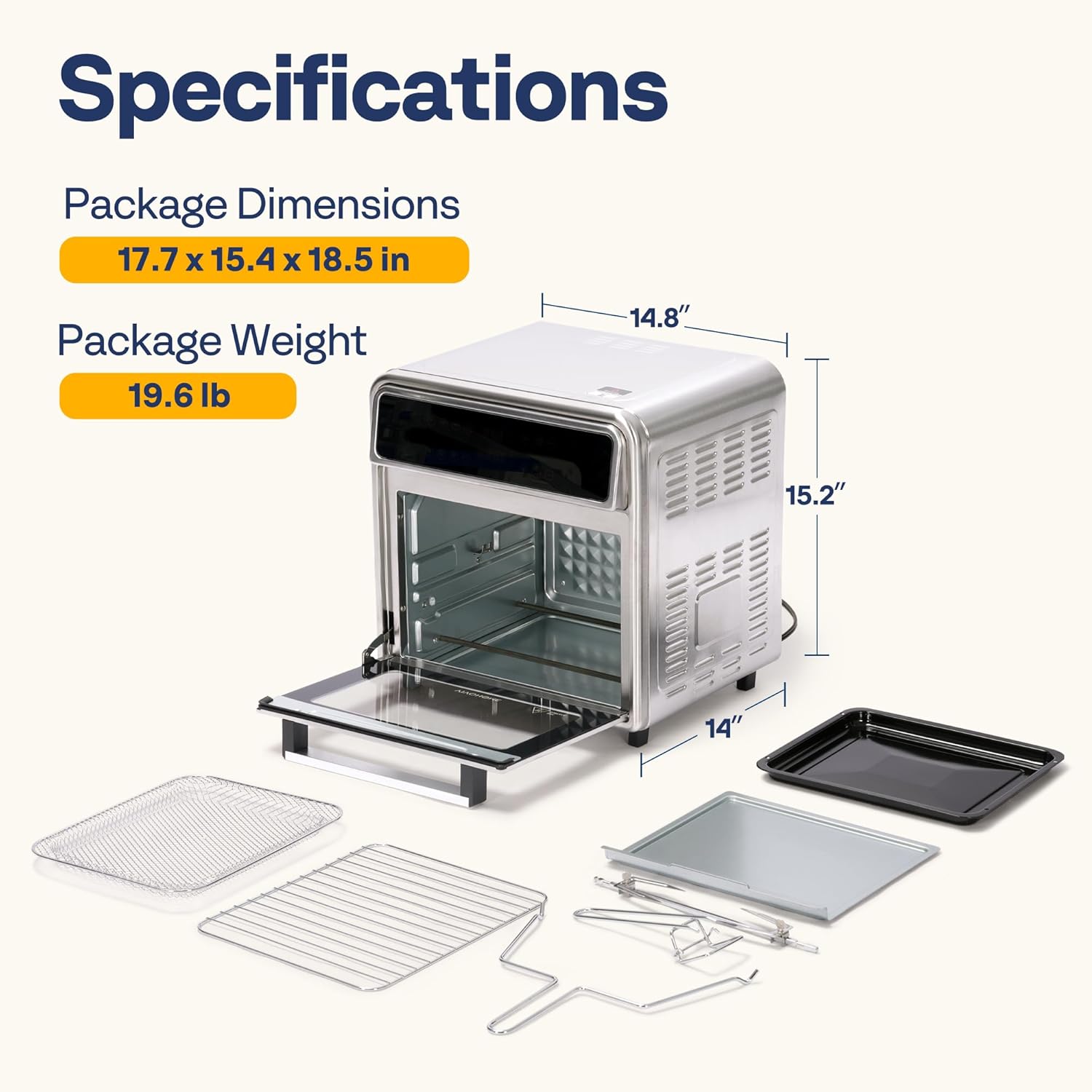 VIVOHOME 21 Qt Air Fryer Toaster Oven Combo, 8-in-1 Convection Oven Countertop with Rotisserie and Dehydrator, Stainless Steel Digital Air Fryer Oven with 7 Accessories, 1800W - Image 7