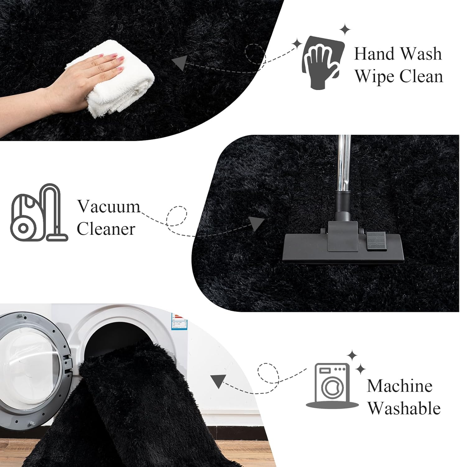 Large Area Rugs for Living Room Bedroom, 4x6 Feet Black Fluffy Shag Rugs, Ultra Soft Shaggy Plush Fuzzy Modern Indoor Throw Floor Carpet for Kids Girls Boys Dorm Nursery Home Decor Aesthetic - Image 7