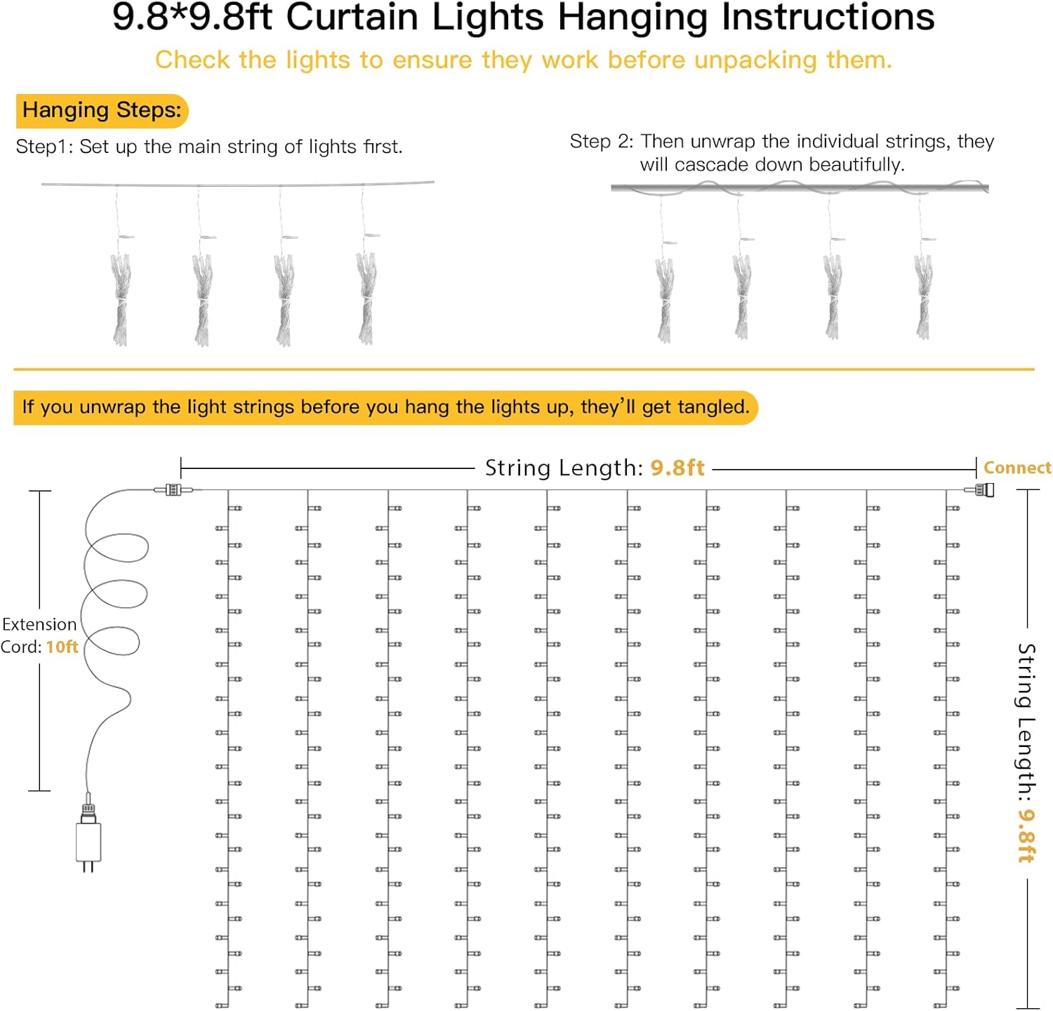 suddus Curtain Lights for Bedroom, 300 Led 9.8x9.8ft Hanging String Lights Outdoor, Fairy Curtain Lights Indoor for Christmas, Dorm, Wall, Backdrop, Window, Wedding, Party, Birthday Decor, Warm White - Image 9
