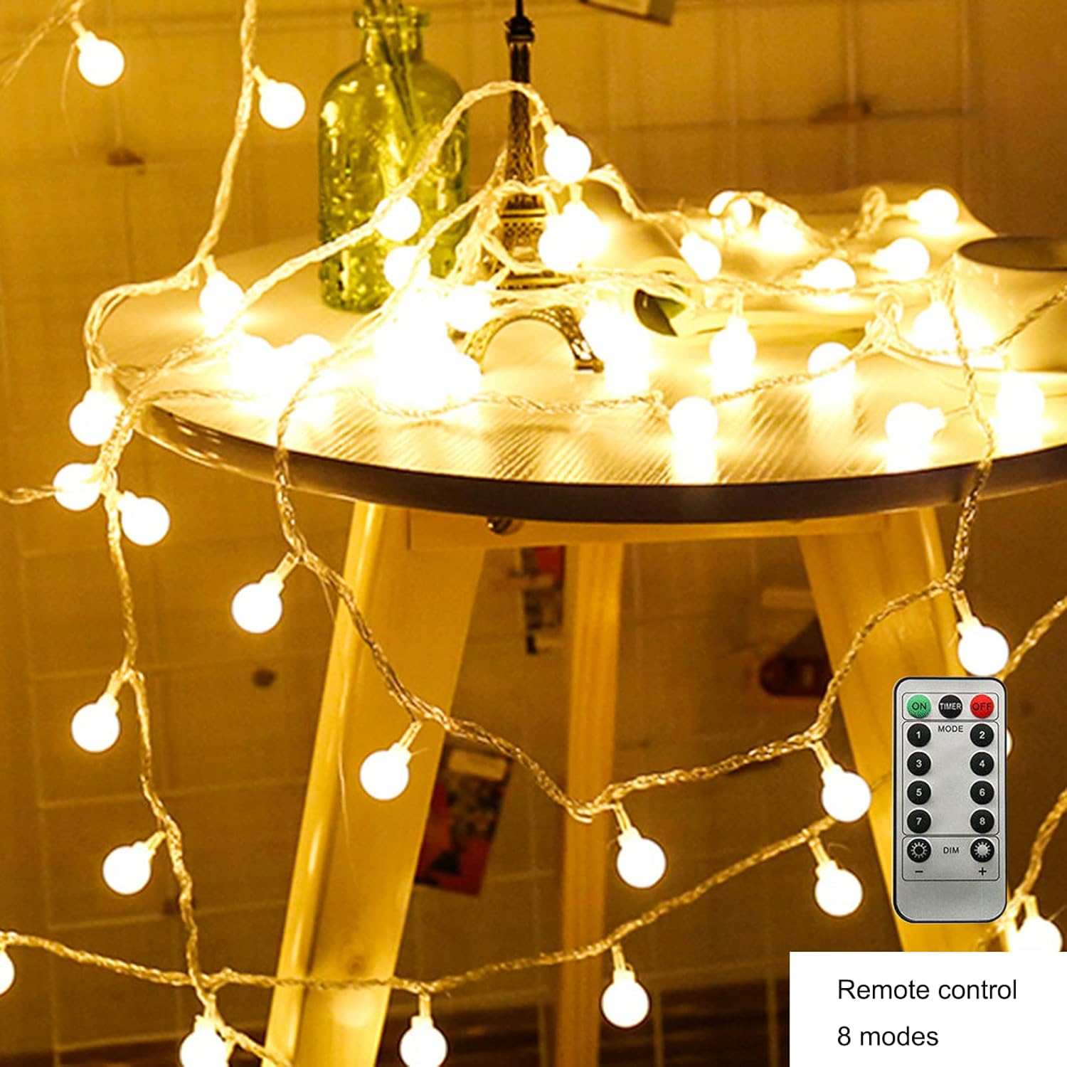 ZIMINGU LED Ball String Lights, 19.6FT 40LEDs Globe Waterproof Fairy String Lights with Remote Control USB Powered, Decorations for Indoor Party Wedding Christmas Tree Patio Balcony, Warm White - Image 6
