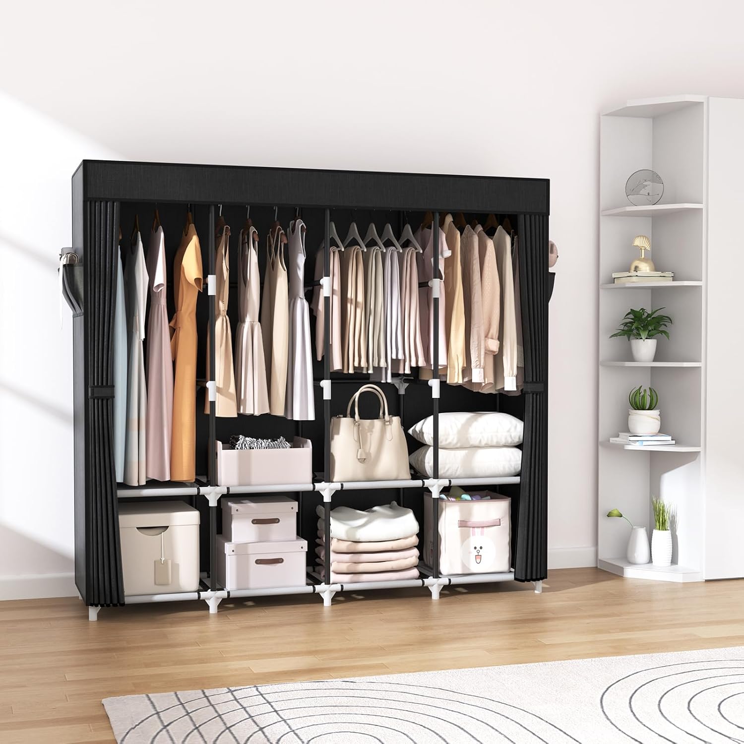 VTRIN Portable Closet for Hanging Clothes 67 Inch Wide Large Capacity Portable Wardrobe Closet with Cover, 4 Storage Shelves and 4 Hanging Rod Sturdy Free Standing Closet for Bedroom, Black - Image 8