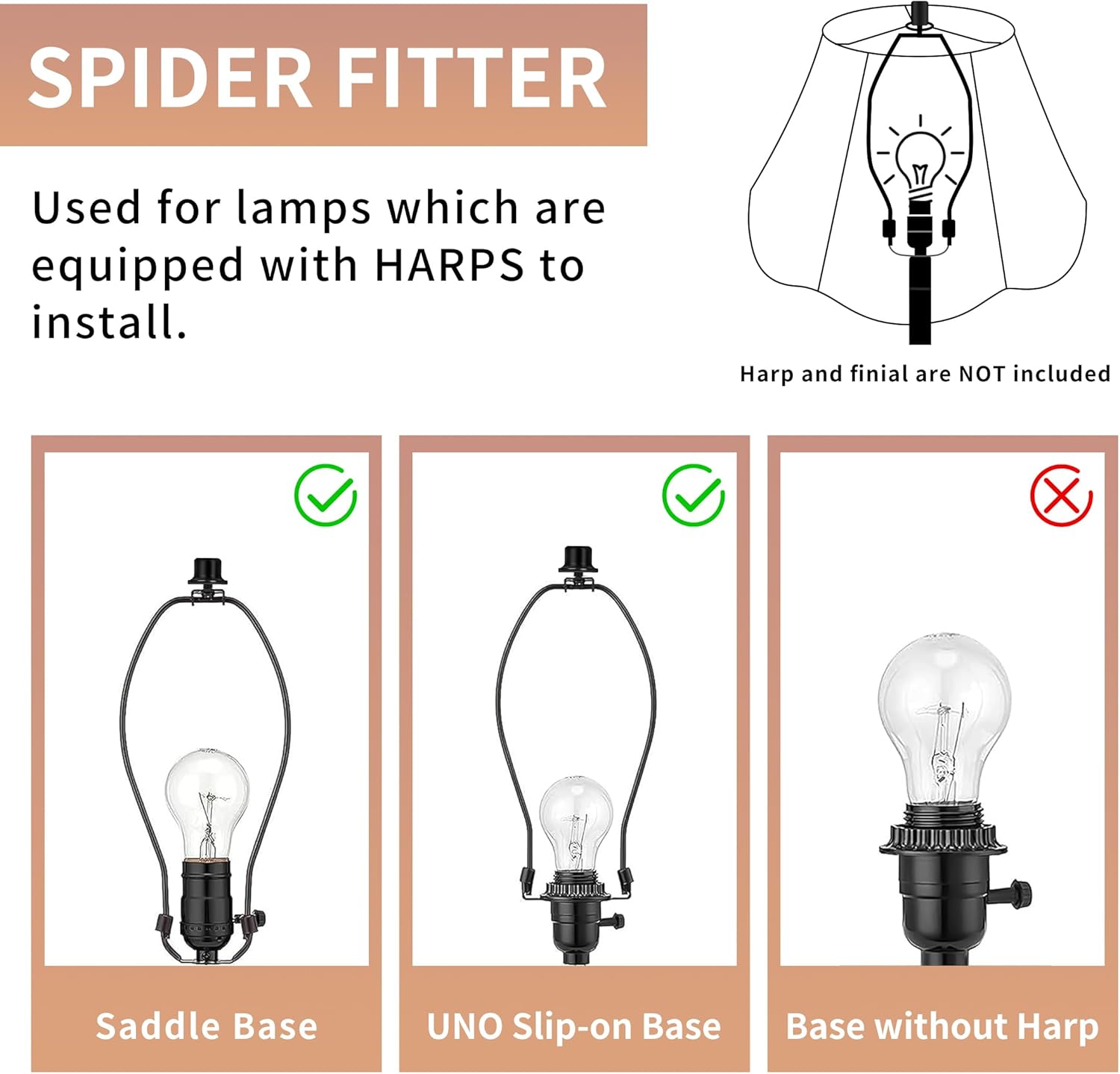 Bell Lamp Shades Set of 2, 7" Top x 14" Bottom x 10" Height, Lamp Shades for Table Lamps & Floor Light, Black Fabric Lampshades with Petal Edge Braid, Easy Assembly, Spider - Image 4