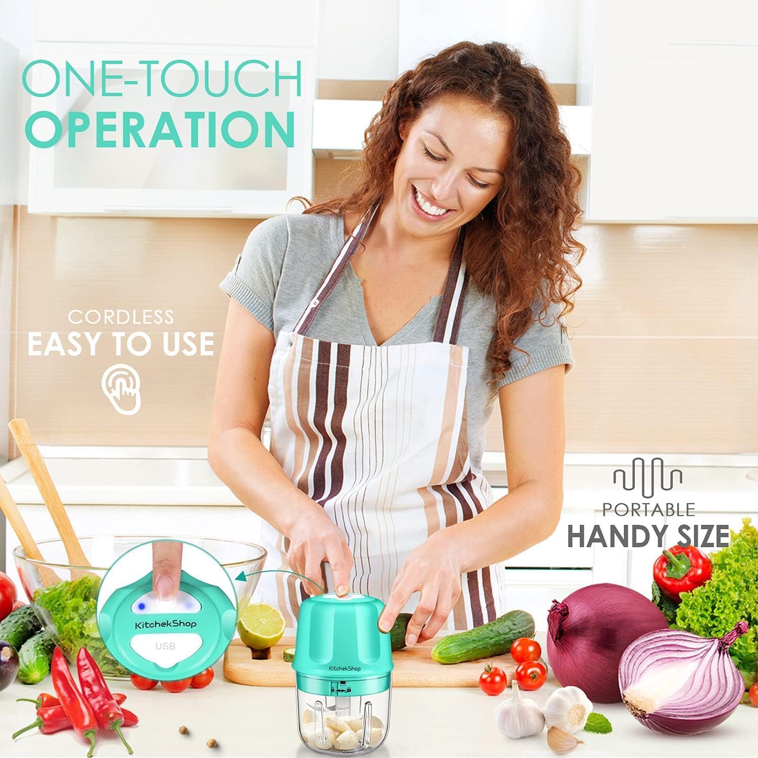 Rechargeable Portable and Cordless Mini Food Processor 300ML with Stainless Steel Blade, Electric Garlic Chopper Vegetable Chopper Blender for Nuts Chili Onion Minced Meat and Spices BPA-Free(Green) - Image 8