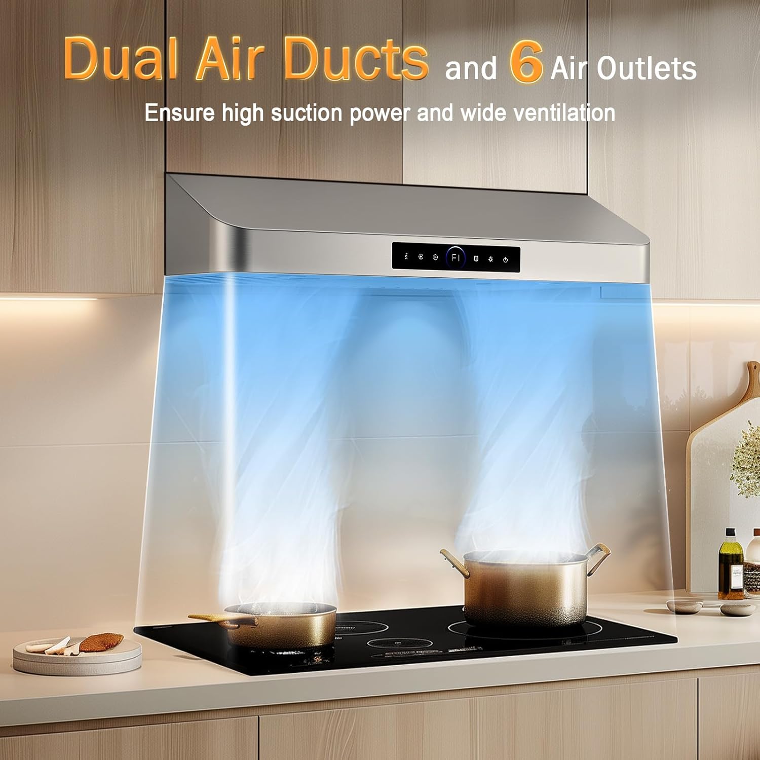 30 Inch Under Cabinet Range Hood 1200CFM, 4-Speed Kitchen Hood with Touch Control & Gesture Sensing Stainless Steel Kitchen Stove Vent Hoods with 2 LED Lights Standard Series - Image 7