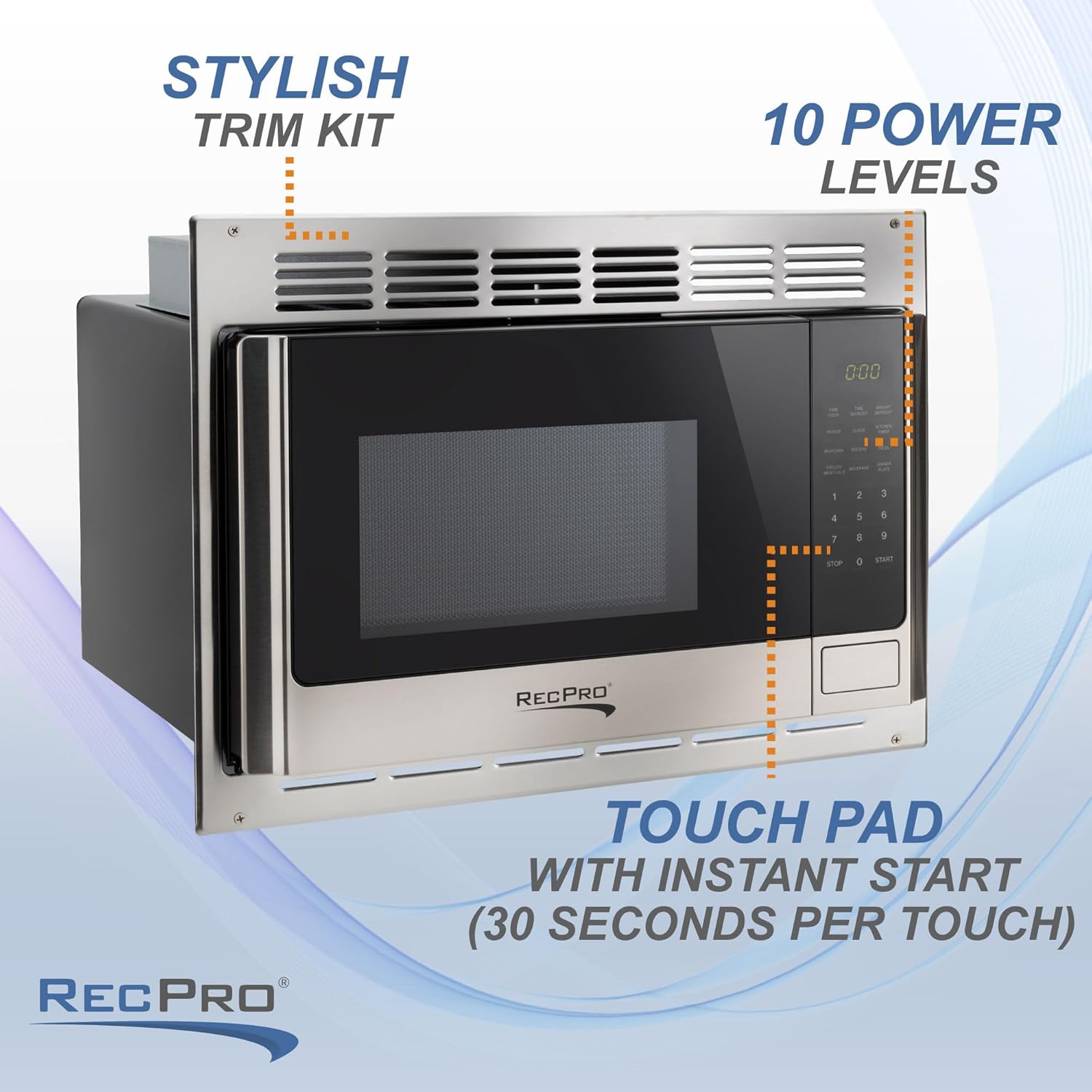 RecPro RV Microwave with Trim Kit | 1.0 Cu. Ft. | 900W | Direct Replacement for Greystone and High Pointe (Stainless Steel) - Image 5