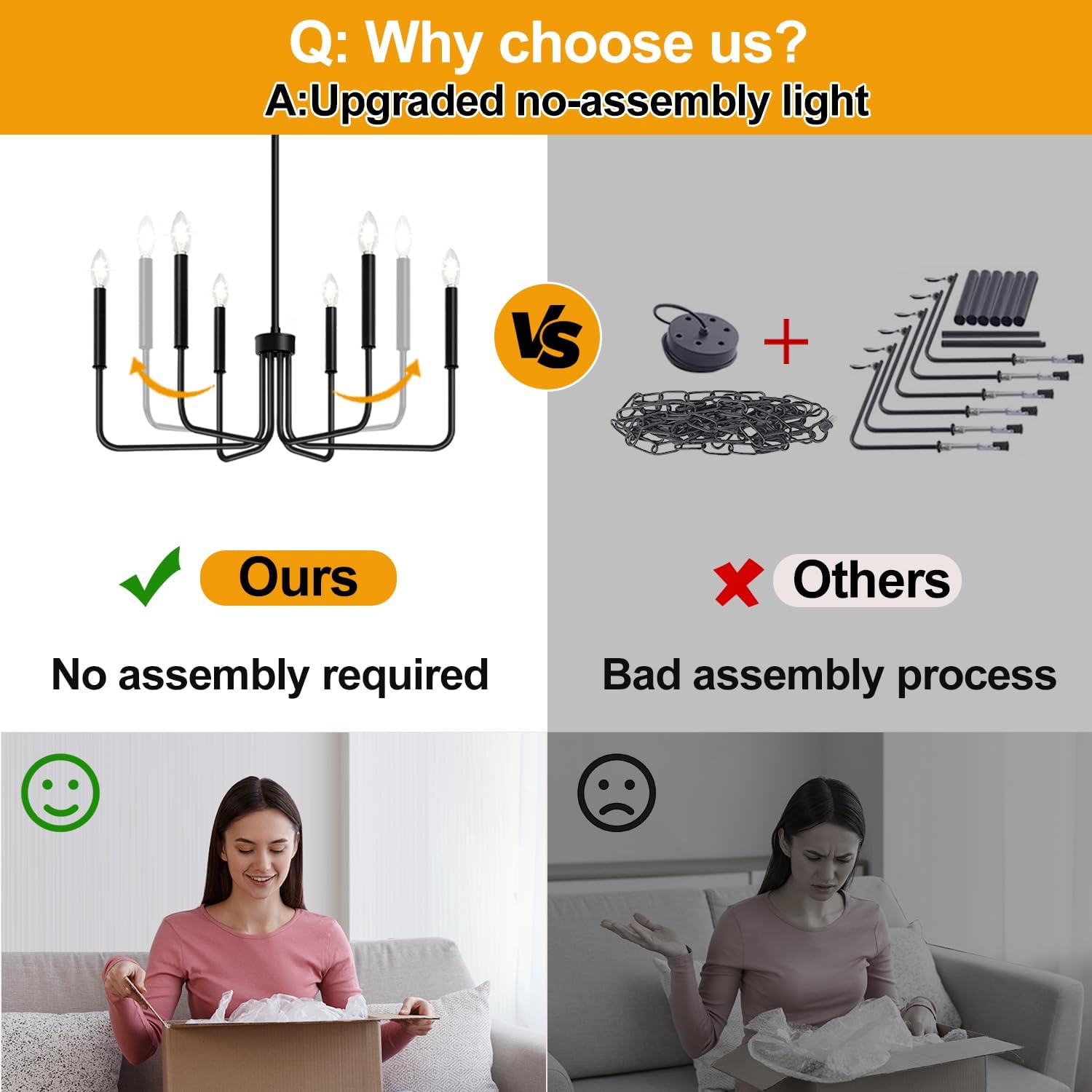 Black Chandelier, 6-Light Farmhouse Chandelier for Dining Room Lighting Fixtures Hanging, Dining Light Fixtures Industrial Modern Chandelier for Bedroom, Foyer, Hall, Kitchen, Living Room and Entryway - Image 4