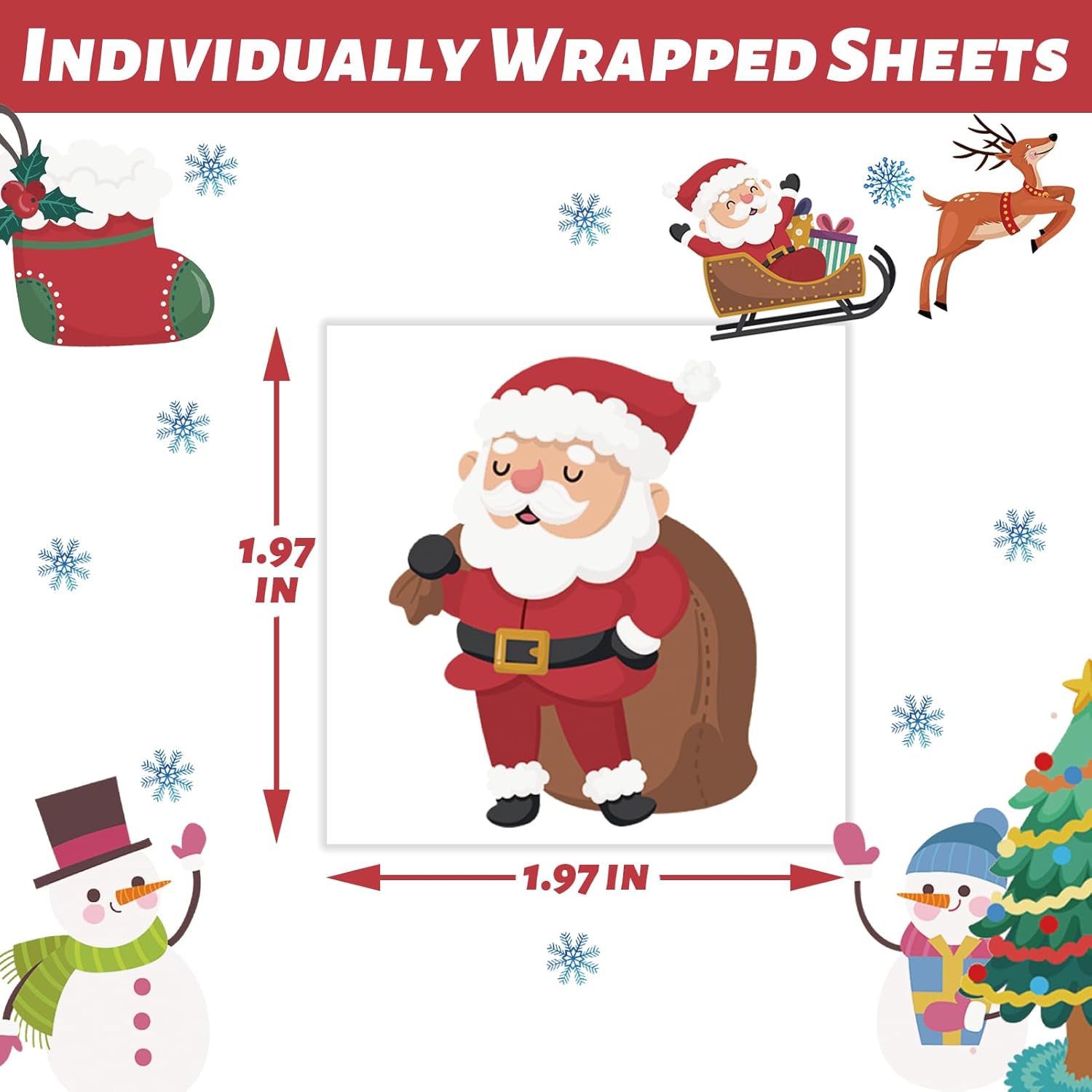 winthrop 240 Pcs Bulk Christmas Temporary Tattoos for Kids, Individually Wrapped Waterproof Safety Tattoos Stickers, Best Choice for Christmas Goody Bag Stuffers, 60 Different Designs Snowman Santa - Image 6