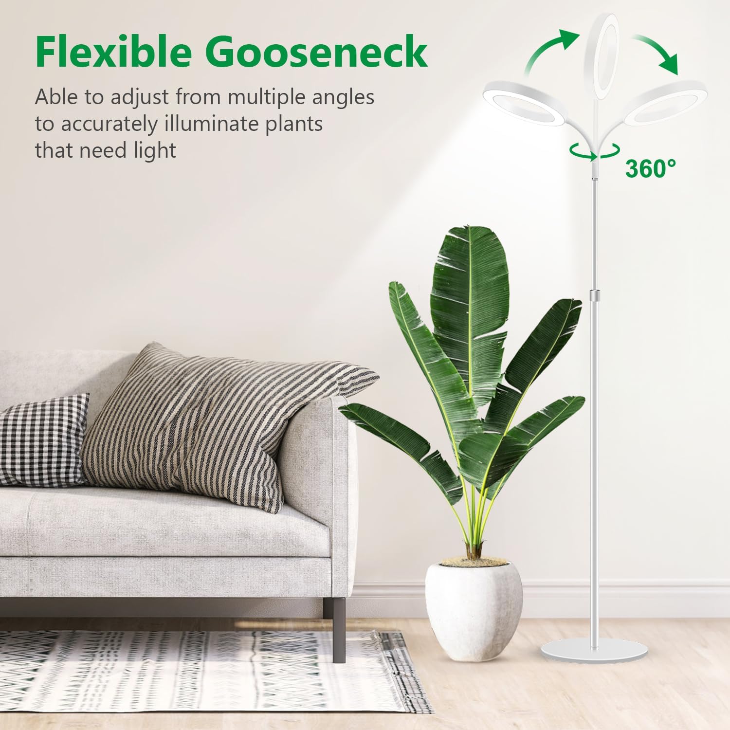 Floor Grow Lights for Indoor Plants, Full Spectrum Plant Light with 68" Stand for Growing Large Tall Plants, White Halo Grow Lamp with 6/12/16H Timer, 3 Light Modes, 5 Dimming - Image 6