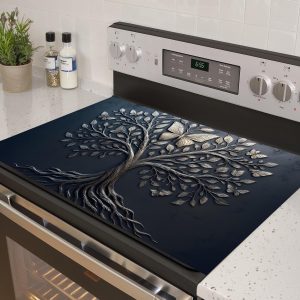 Stove Top Cover for Electric Stove, Tree of Life & Butterfly 28" x 20" - Protects Cooktop, Kitchen Decor and Counter Protector