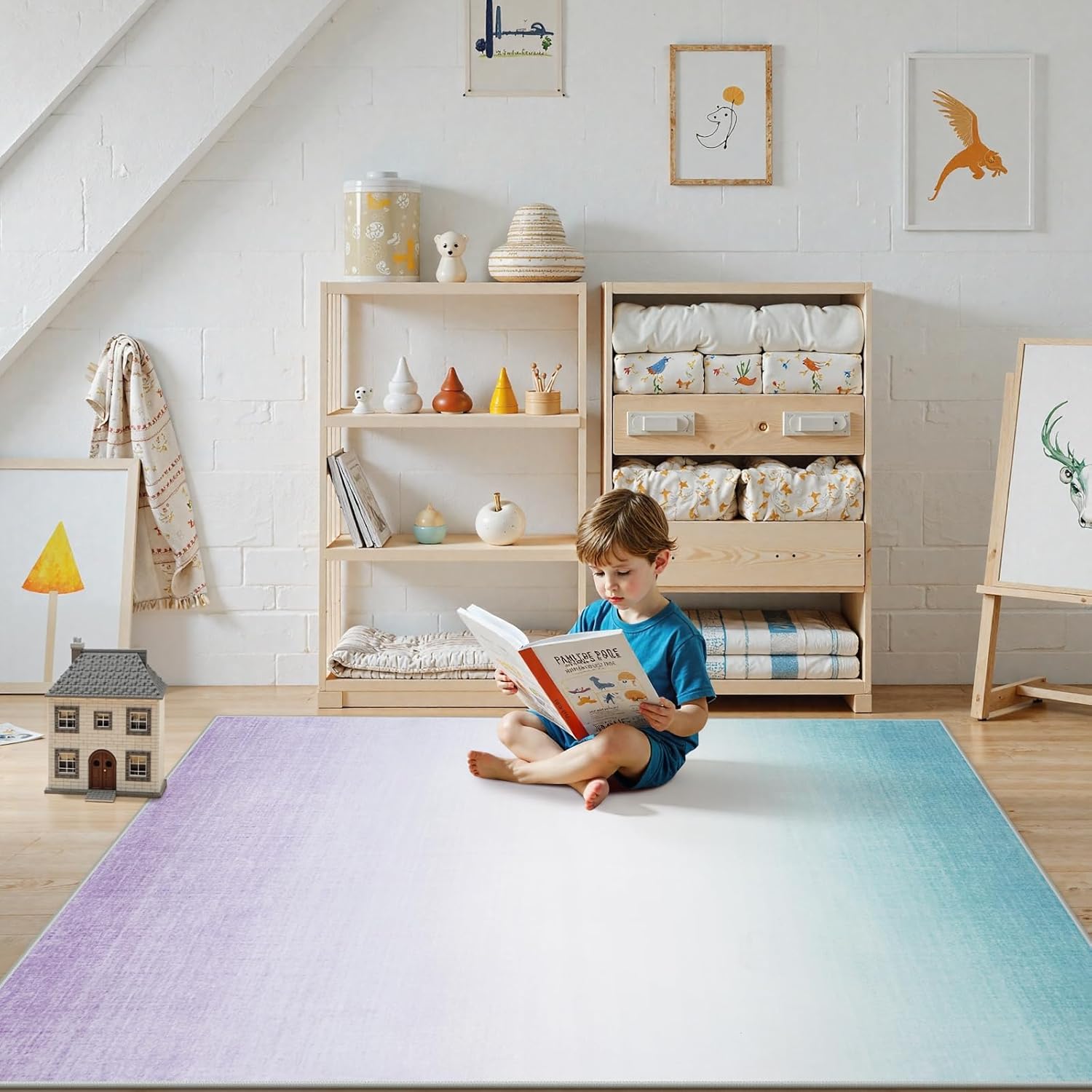 Machine Washable 5x7 Area Rugs for Living Room Ombre, Non Slip Purple Soft Low Pile Abstract Modern Cute Girls Rugs for Bedroom Indoor, Large Carpet Playroom Nusrery Kids Dining Office Room Rugs - Image 3