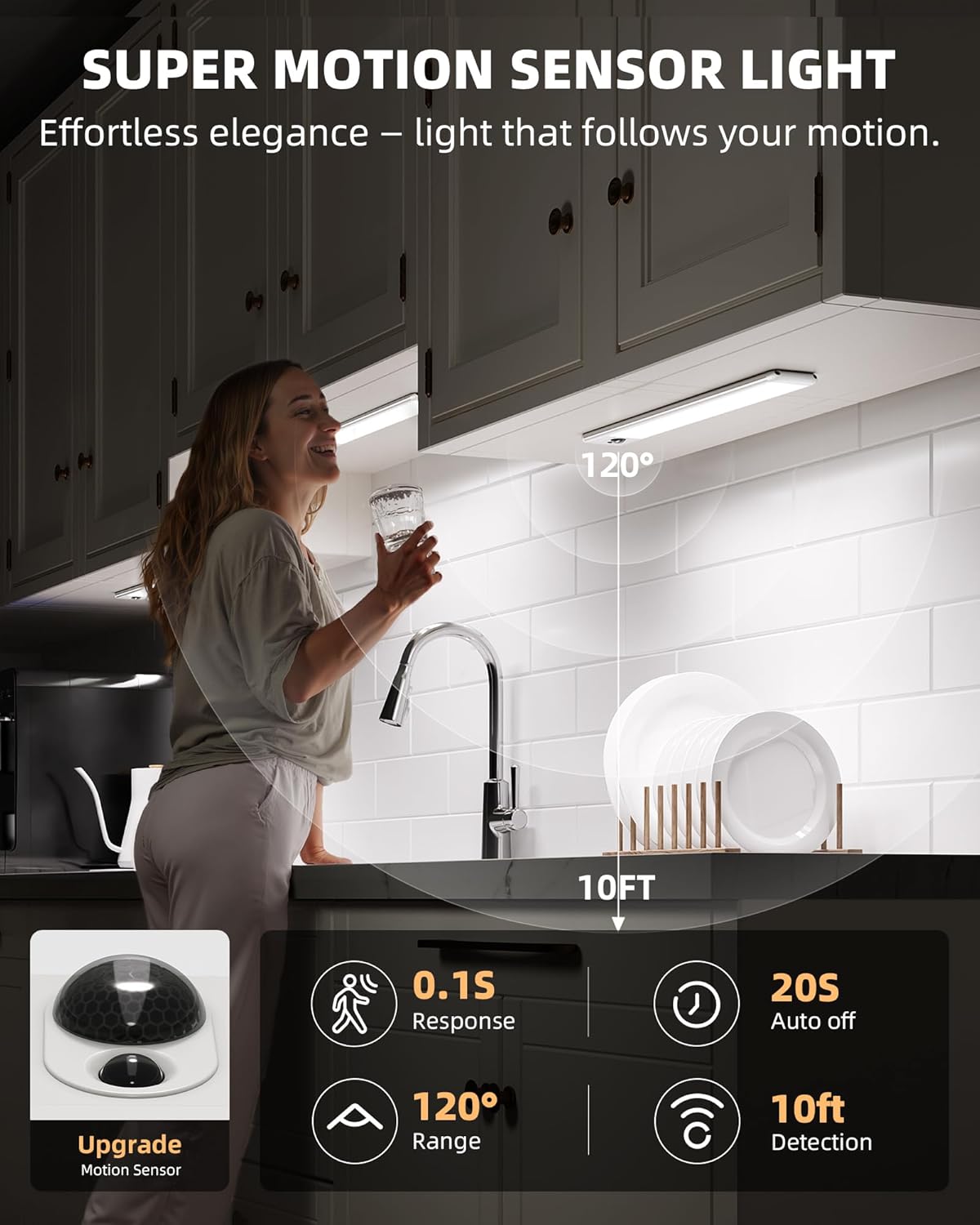 EZVALO 3 Pack Under Cabinet Lighting, Rechargeable Motion Sensor Light, LED Closet Lights Wireless, 5700K Dimmable, Timer, Magnetic, with Remote Control for Kitchen, Closet, Stair - Image 3