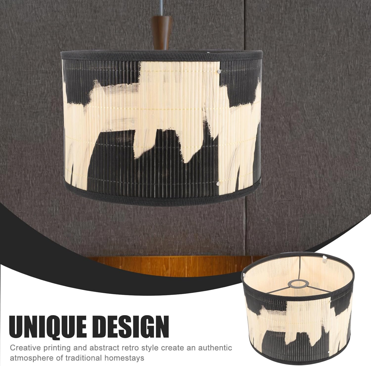 Uonlytech Bamboo Lamp Shade, Vintage Drum Lampshade Chandelier Lamp Cover Replacement Light Accessory for Pendant Floor Light, 30X30x20CM - Image 9