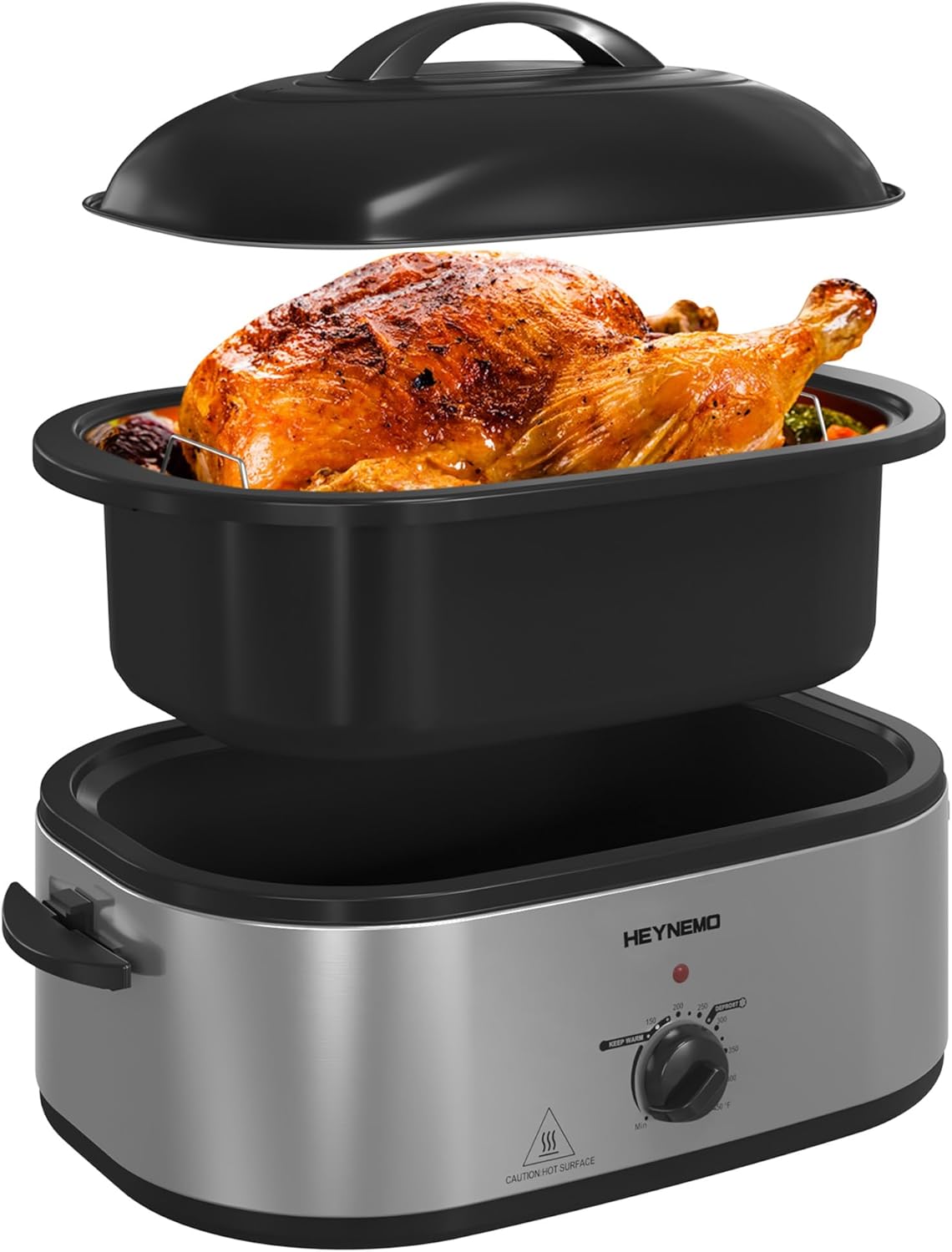 Roaster Oven 20 Quart, Electric Turkey Roaster Oven with Self-Basting Lid, Removable Pan and Rack, Full-Range Temperature, Powerful 1450W, Stainless Steel, Silver
