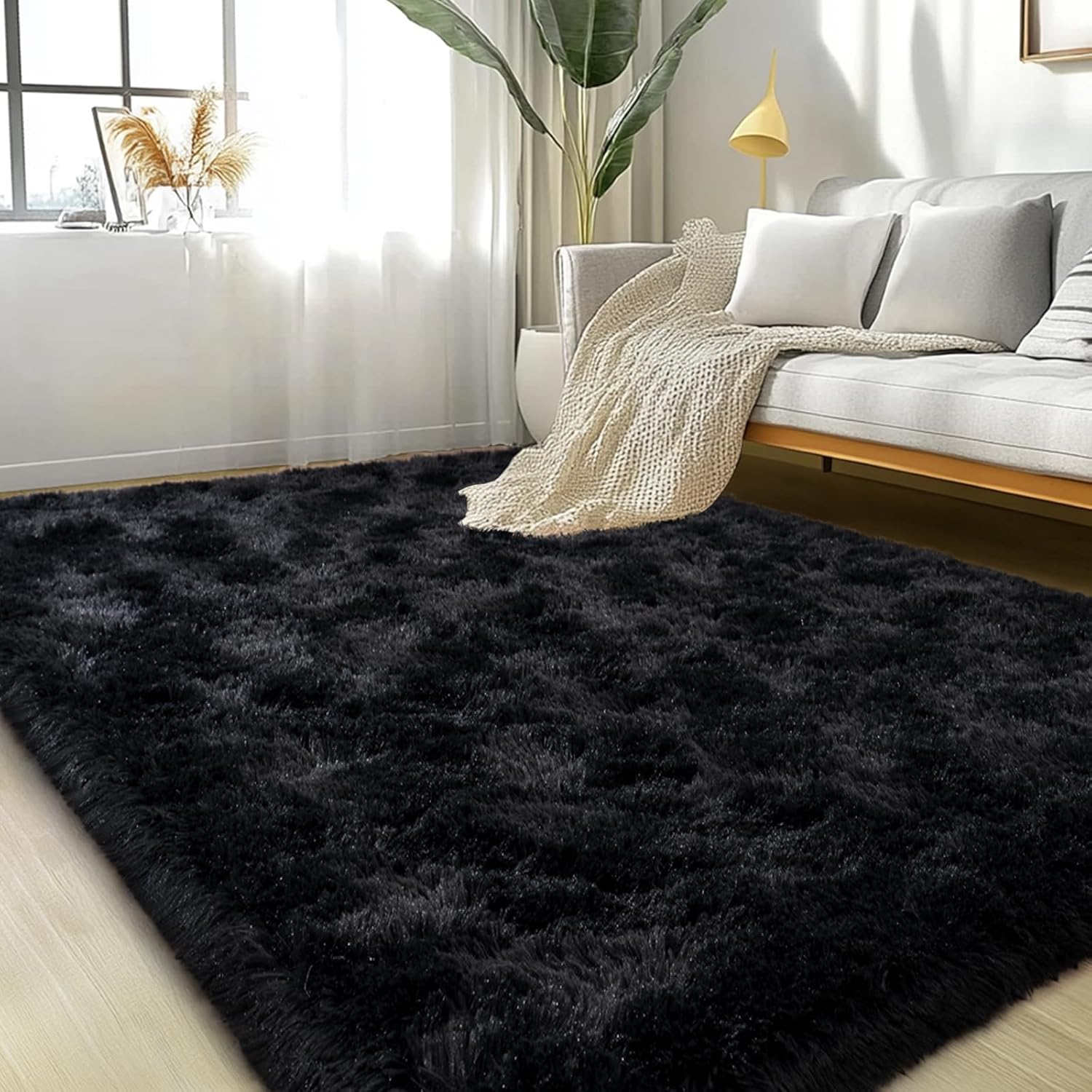 Large Area Rugs for Living Room Bedroom, 4x6 Feet Black Fluffy Shag Rugs, Ultra Soft Shaggy Plush Fuzzy Modern Indoor Throw Floor Carpet for Kids Girls Boys Dorm Nursery Home Decor Aesthetic - Image 5