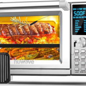 NUWAVE Bravo XL Air Fryer Convection Toaster Oven Countertop, 112-in-1 Smart Grill Combo with Original Flavors & Marks, Adjustable Heating Zones for Pizza, Roast, Bake, 50-500°F, Stainless Steel, 30QT