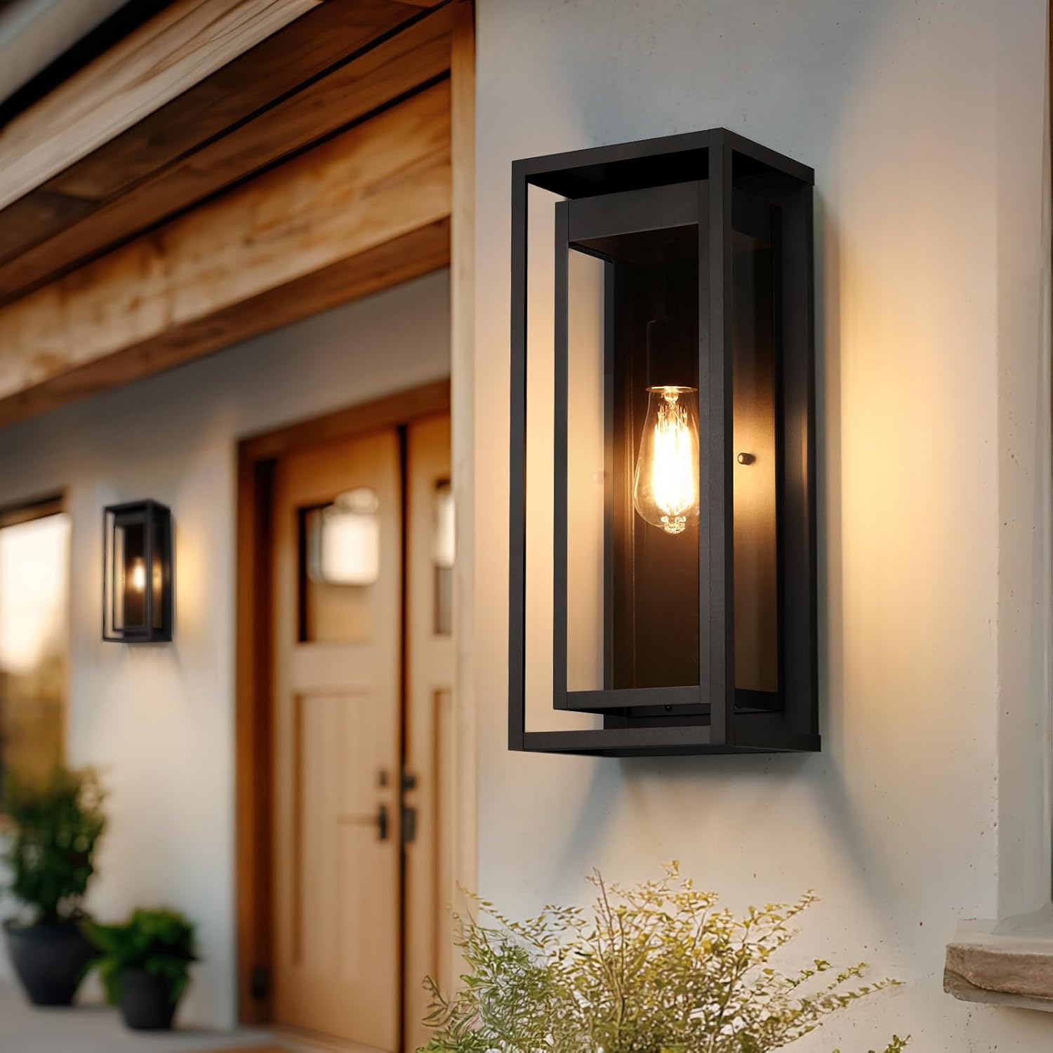 19" Outdoor Wall Lights, 2 Pack Large Size Matte Black Outdoor Sconce Lights with Clear Glass Shade, Waterproof Porch Lighting Exterior Light Fixture for Front Door, Garage - Image 2