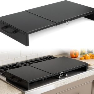 Adjustable Stove Top Cover for Gas Stoves, Electric Ranges & Kitchen Sinks, Extendable Gas Cooktop Burner Covers (15.75" - 28.74"L x 11.81"W x 3.15"H) for Extra Countertop Space, RV Stovetop, Steel
