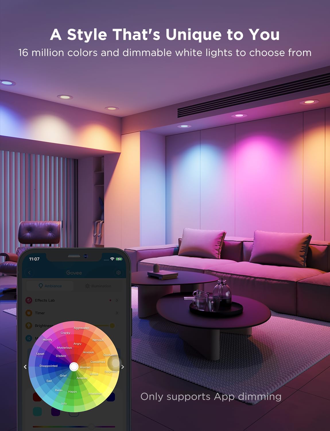 Govee Smart Retrofit Recessed Lighting 6 Inch, Wi-Fi Bluetooth Direct Connect RGBWW Retrofit Can Lights, 65 Scene Modes, Works with Alexa & Google Assistant, 1000 Lumens, 4 Pack - Image 8