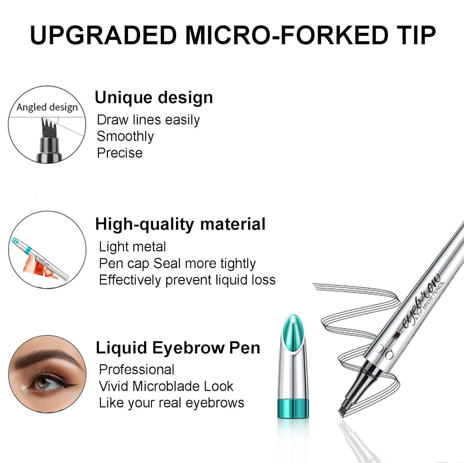 Microblading Eyebrow Pencil, Eyebrow Pen with an Upgrade Micro-Fork Tip Applicator, Waterproof Long-Lasting Microblading Brow Pen, Brow Pencil for Natural Looking Brows Makeup, Dark Brown, 1Pcs - Image 2
