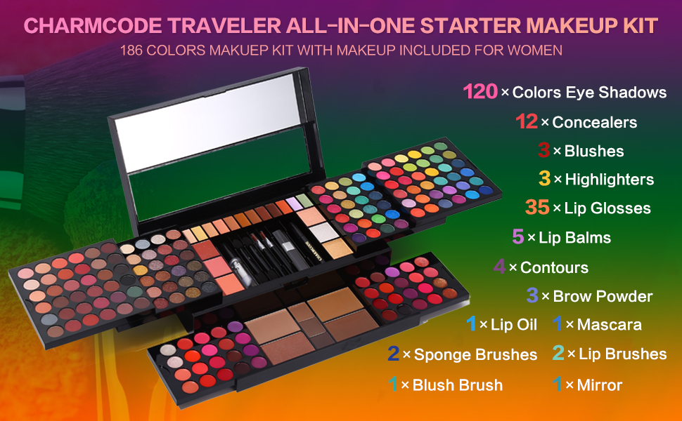 CHARMCODE BEAUTY TRAVELER MAKEUP KIT - 186 COLORS BEST FOR CH
