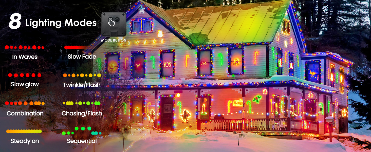 8 Lighting Modes &amp; Memory Function Lights String