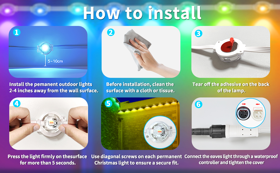 400FT Permanent Outdoor RGB Eaves Lights Installation Procedure