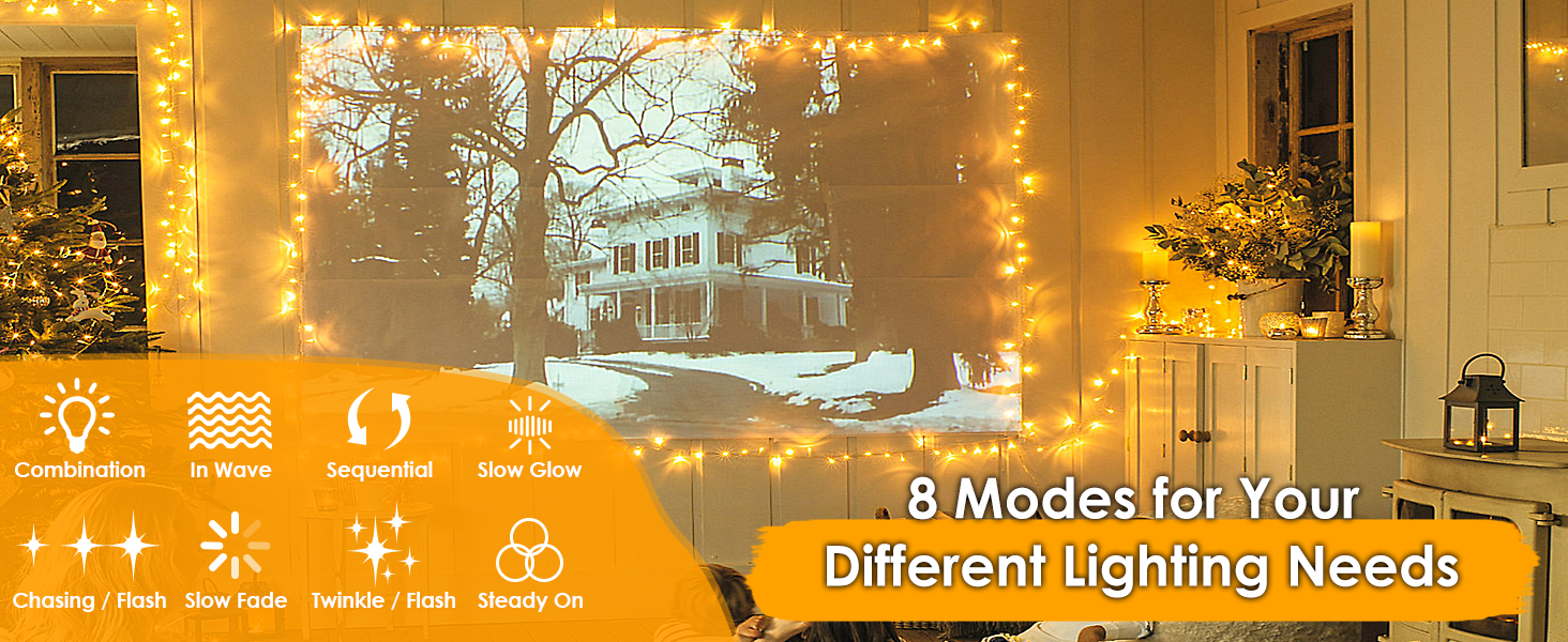 8 lighting mode twinkle chasing string lights indoor