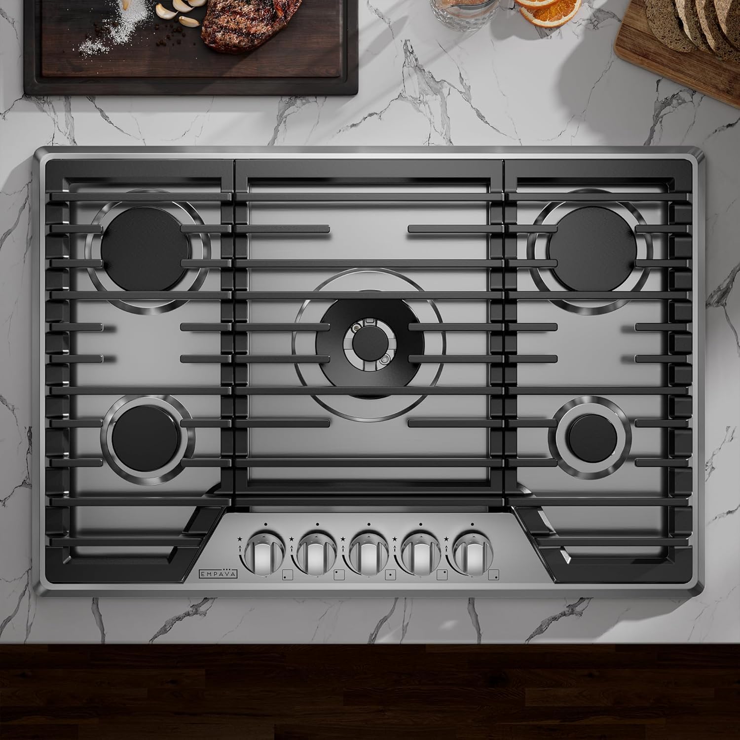 Empava 30-Inch Gas Stove Cooktop with 5 Italy SABAF Sealed Burner NG/LPG Convertible in Stainless Steel, GC37 - Image 3