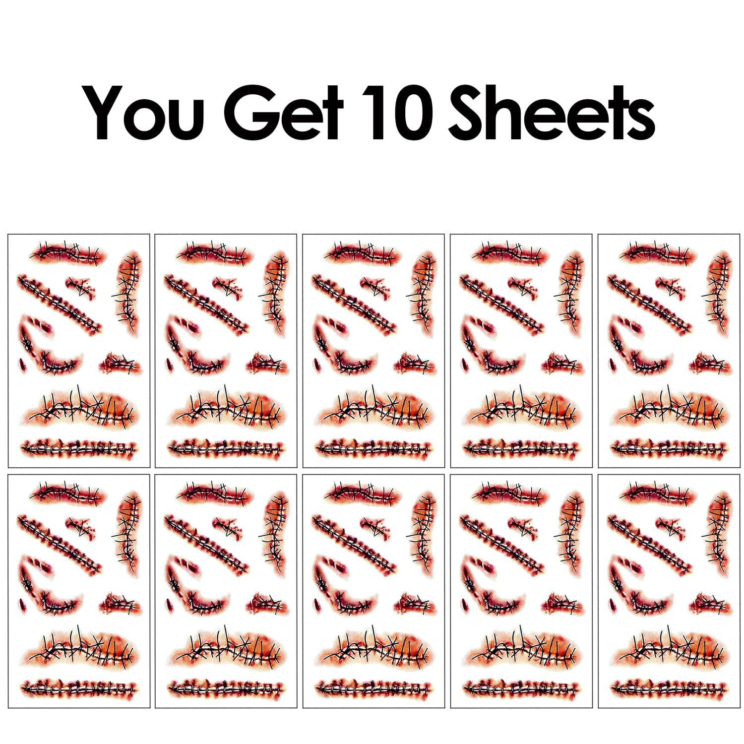 【10 Sheets】 Chucky Costume Halloween Temporary Tattoos Realistic Temporary Tattoos Stickers Scars Tattoos for Zombie Costume Halloween Parties Party Favor Party Supplies - Image 3