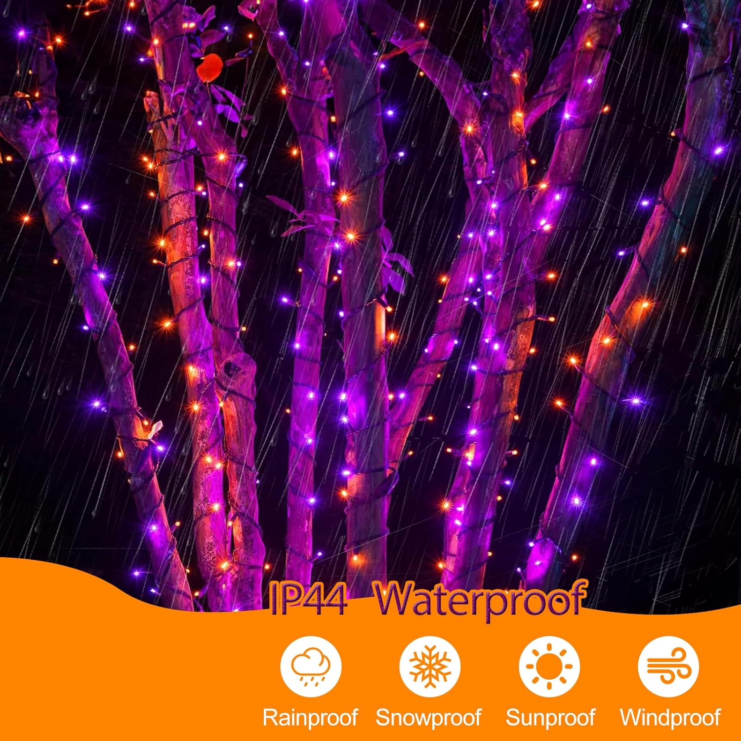Halloween String Lights Plug in,33FT 100 LED String Lights with 8 Modes & Timer, Halloween Decorations for Party Carnival Supplies, Outdoor Indoor Yard Garden Decor, Purple & Orange - Image 3