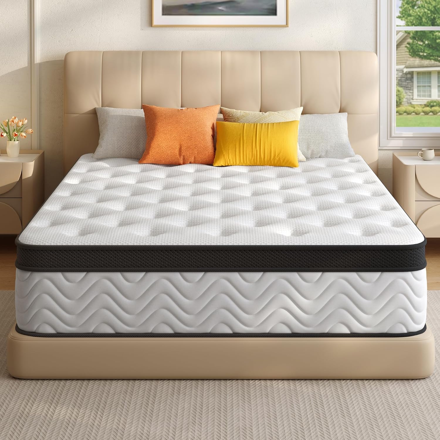 BedsPick Queen Mattress, 12 Inch Hybrid Mattress in a Box, Memory Foam and Individual Pocket Springs for Motion Isolation & Silent Sleep, Medium Firm, CertiPUR-US, 100 Nights Trial