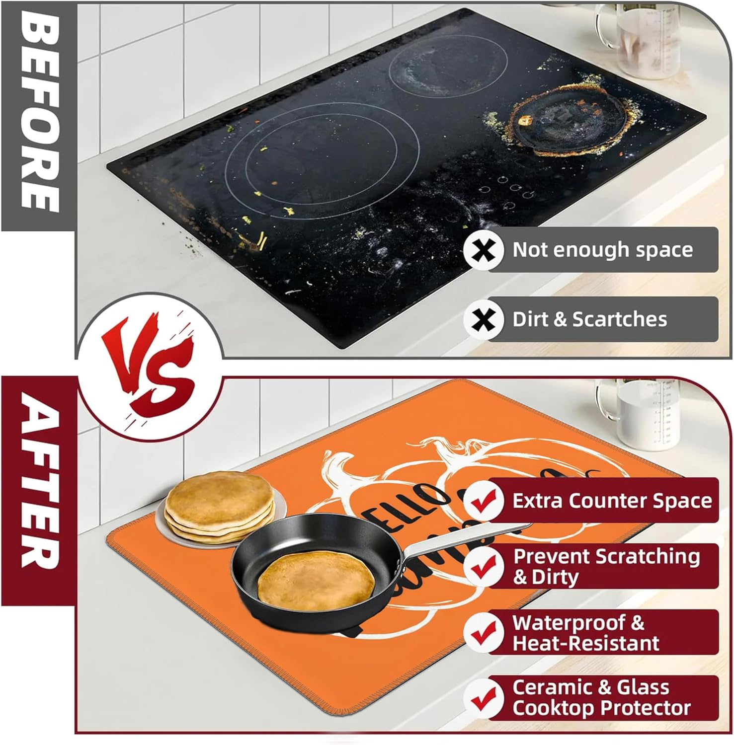 Fall Stove Top Cover for Electric Stove 28" x 20" Hello Pumpkin Glass Flat Heat-Resistant Top Stove Mat Oven Induction Cooktop Mat for Kitchen Ceramic Countertop - Image 6